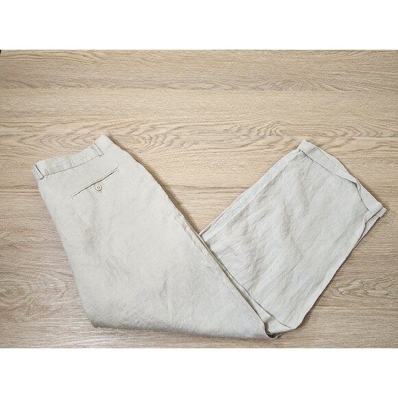Steve Harvey Celebrity Edition Pants Mens 36 Chino Tan Linen Pleated Cuffed Hem - Picture 2 of 16